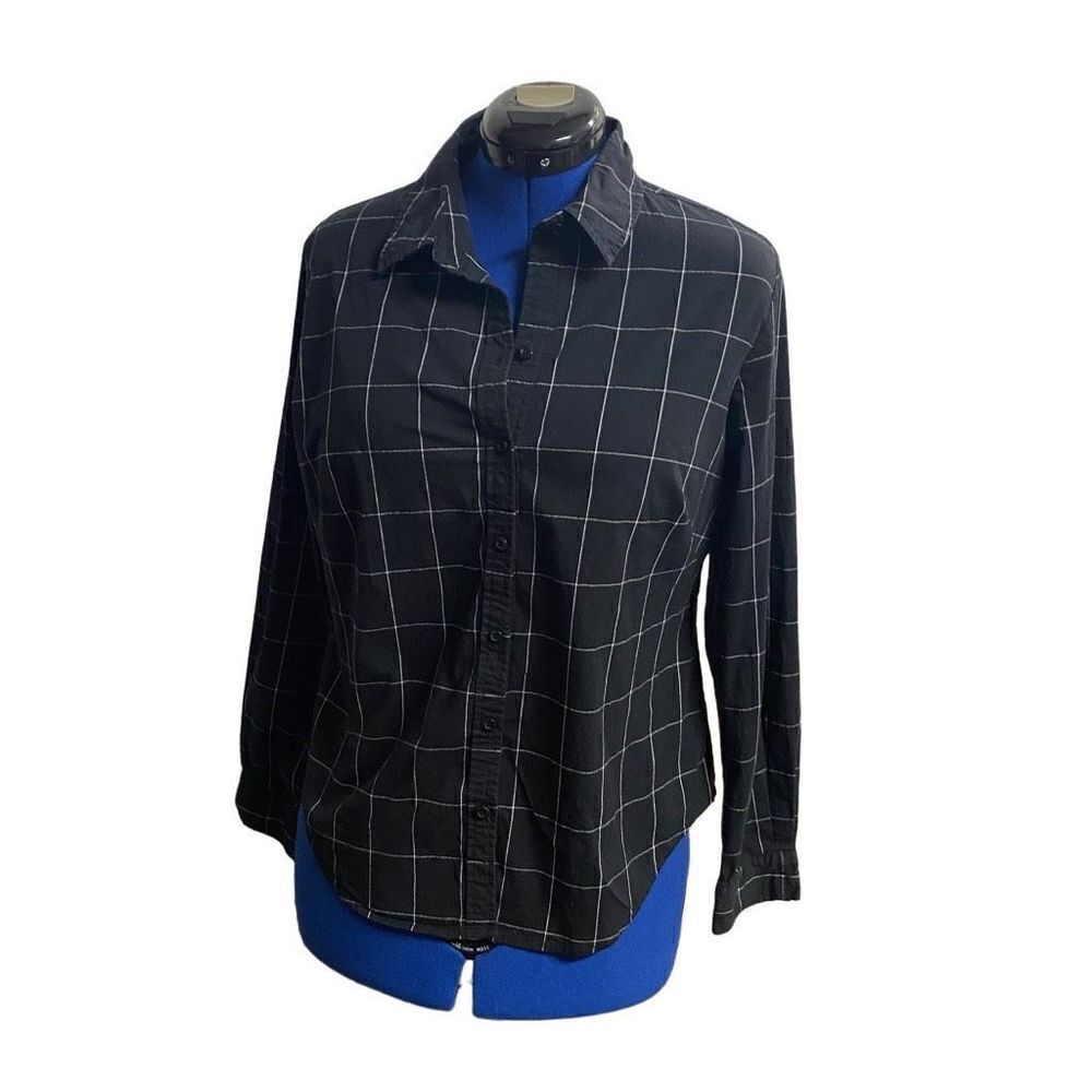 ZAC & RACHEL Women’s Button Black White Shirt Long Cuffed‎  Sleeves Size XL